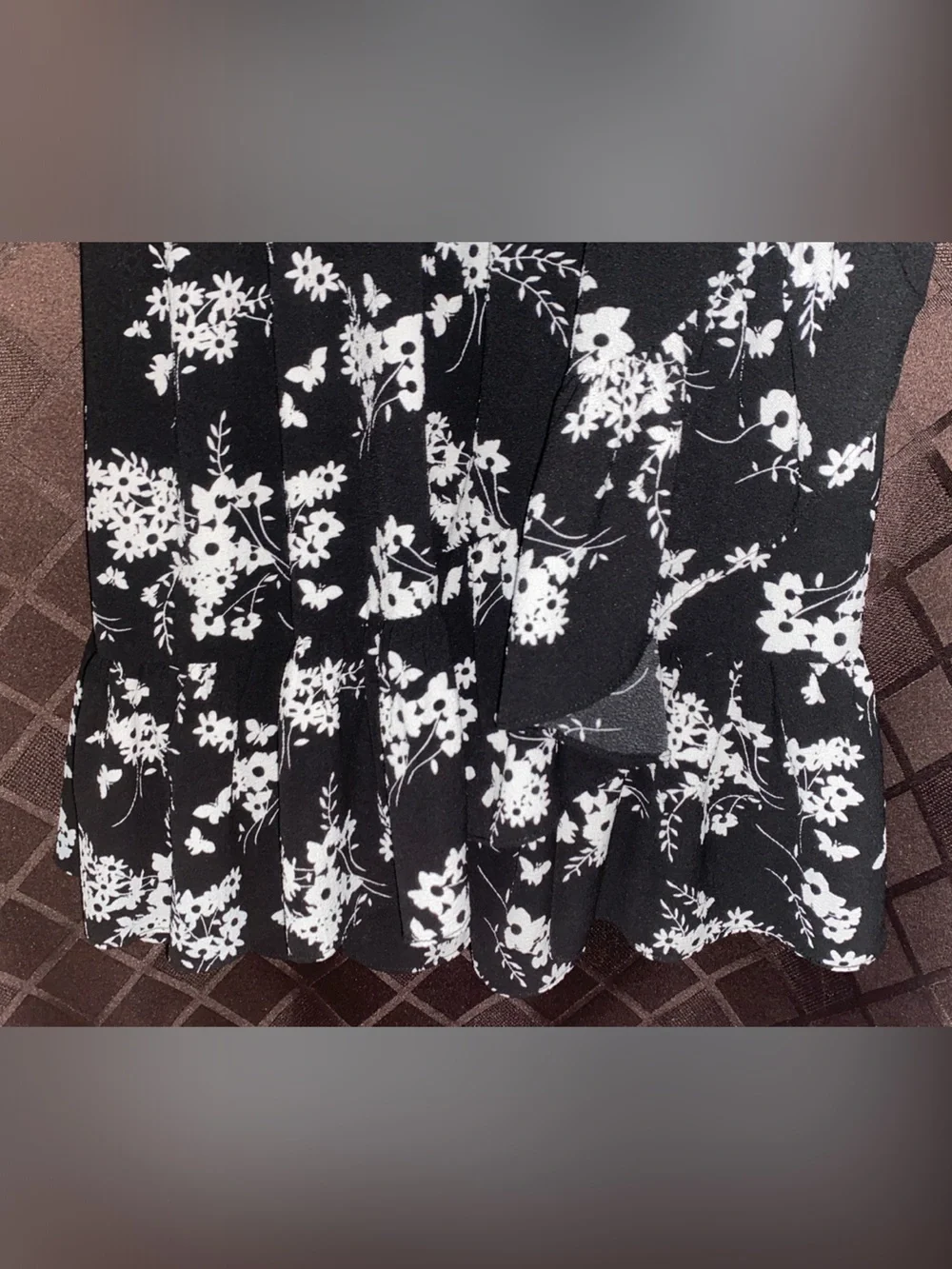 Michael Kors Black & White Floral Smocked Waist Dress Ruffles